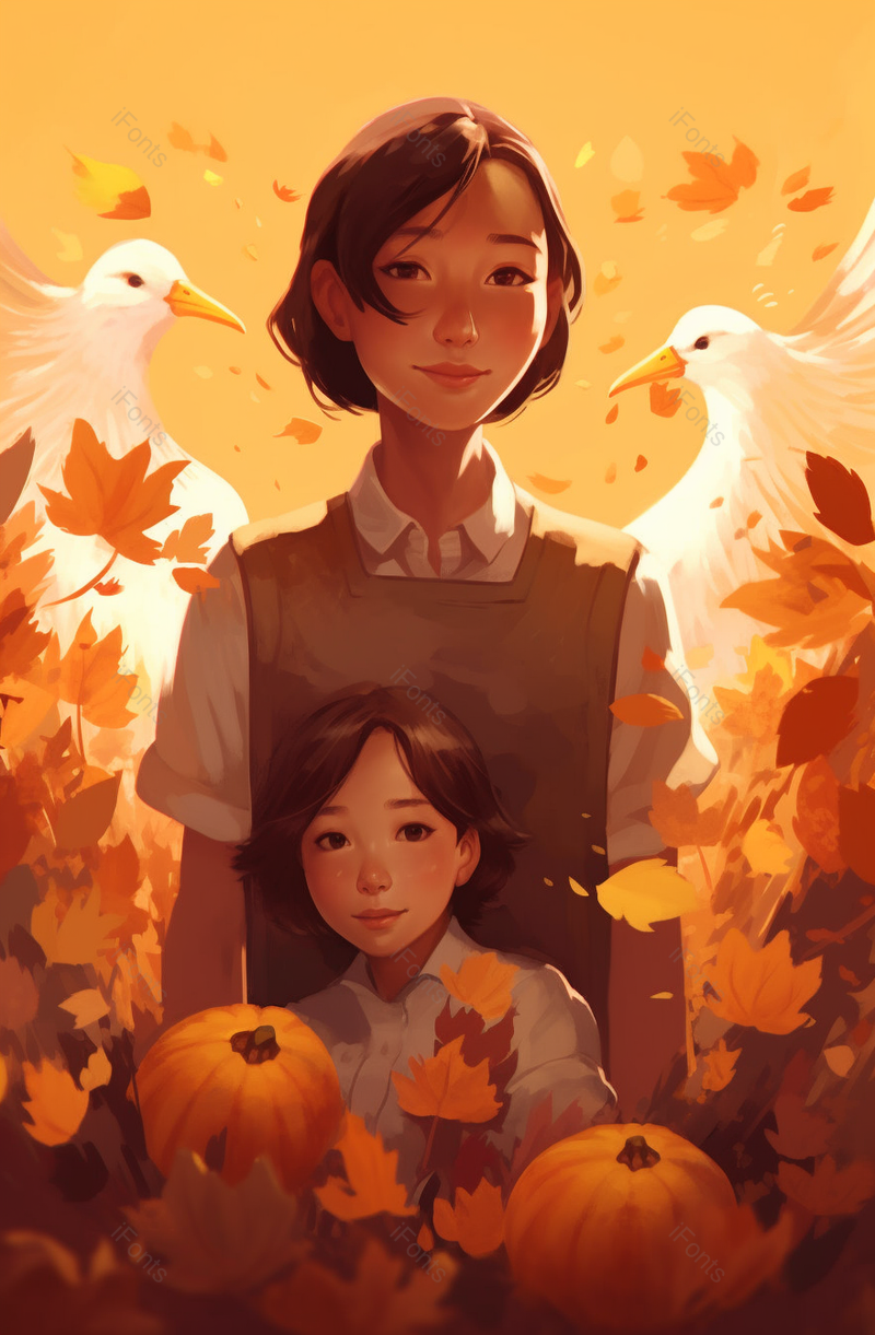卡通插画感恩节母女拥抱温馨背景,插画/手绘图,插画/手绘图库,插画/手绘图下载,插画/手绘